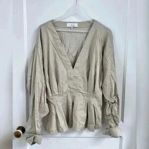L’Academie Grey Linen Gathered Blouse LIKE NEW